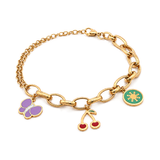 18K Gold Kids Chain Bracelet with Butterfly Cherry Design