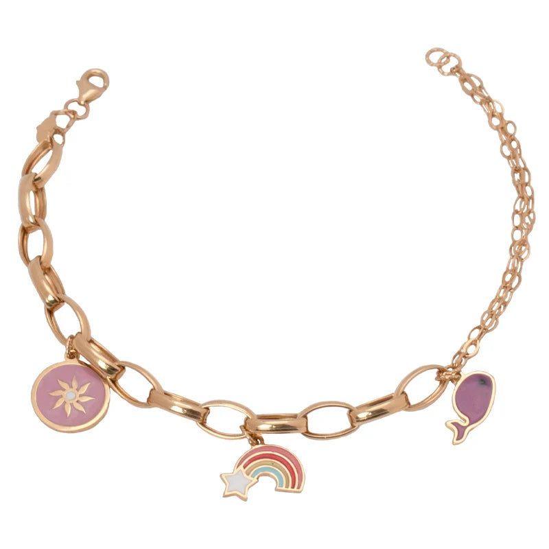 18K Gold Kids Chain Bracelet In Colorful
