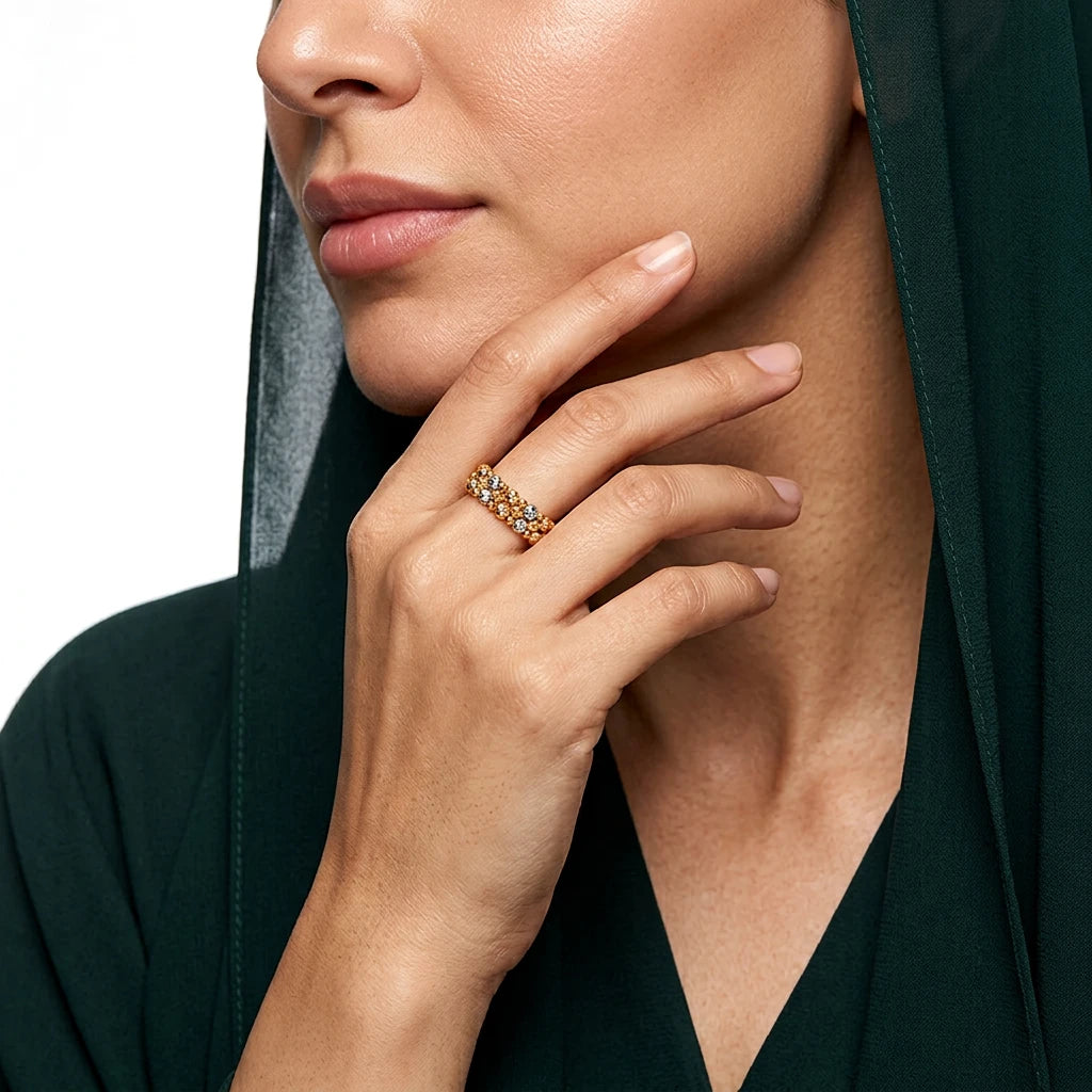 18K Gold Ring with Embellished Hoops Design