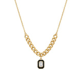 18K Gold Necklace with Geometric Pendant and Paved White Gemstones