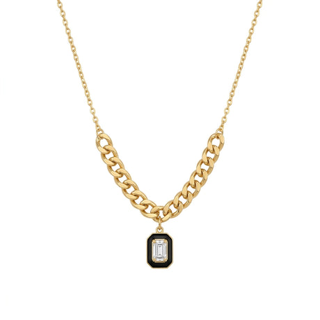 18K Gold Necklace with Geometric Pendant and Paved White Gemstones