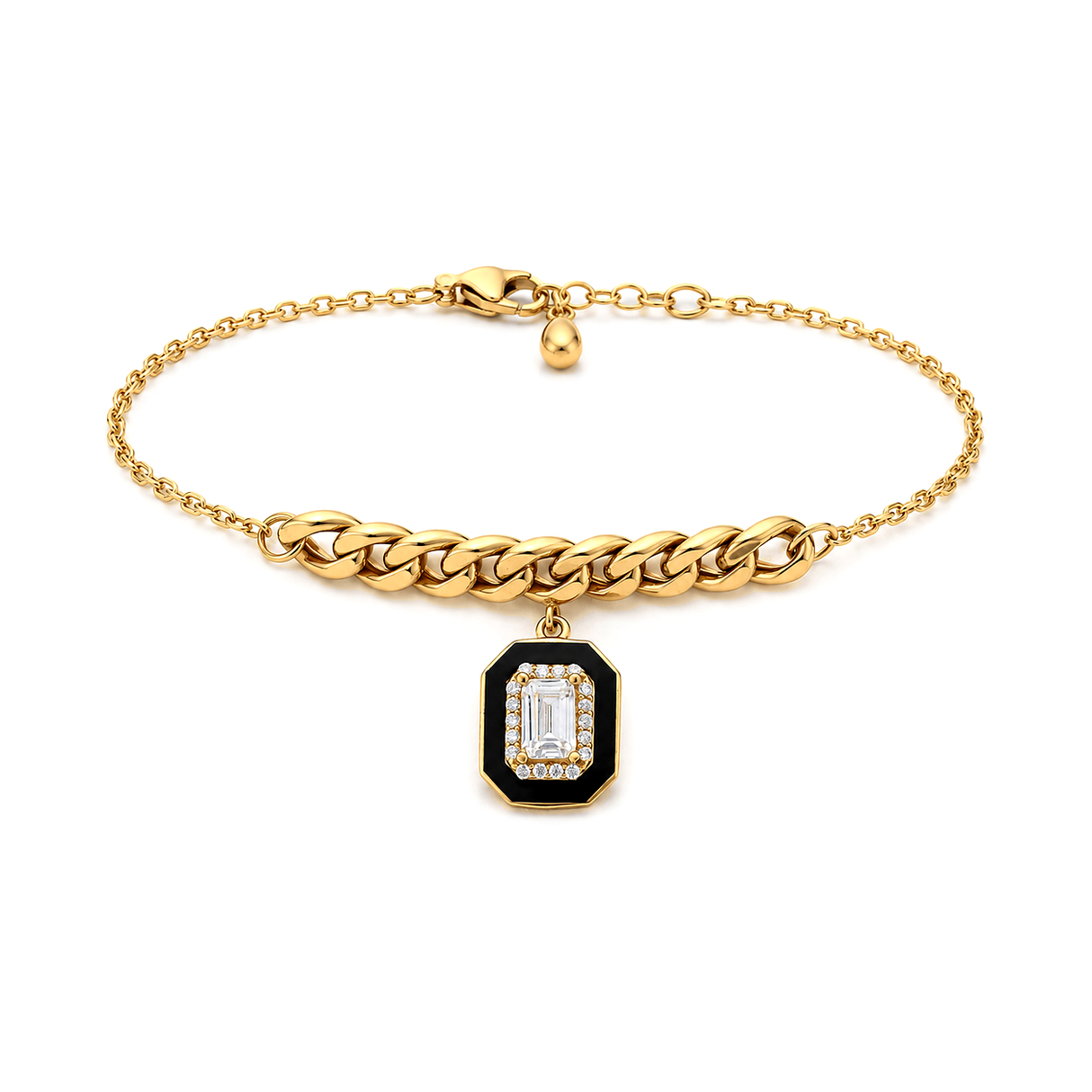 18K Chain Bracelet with Geometric Sparkling Stones Design