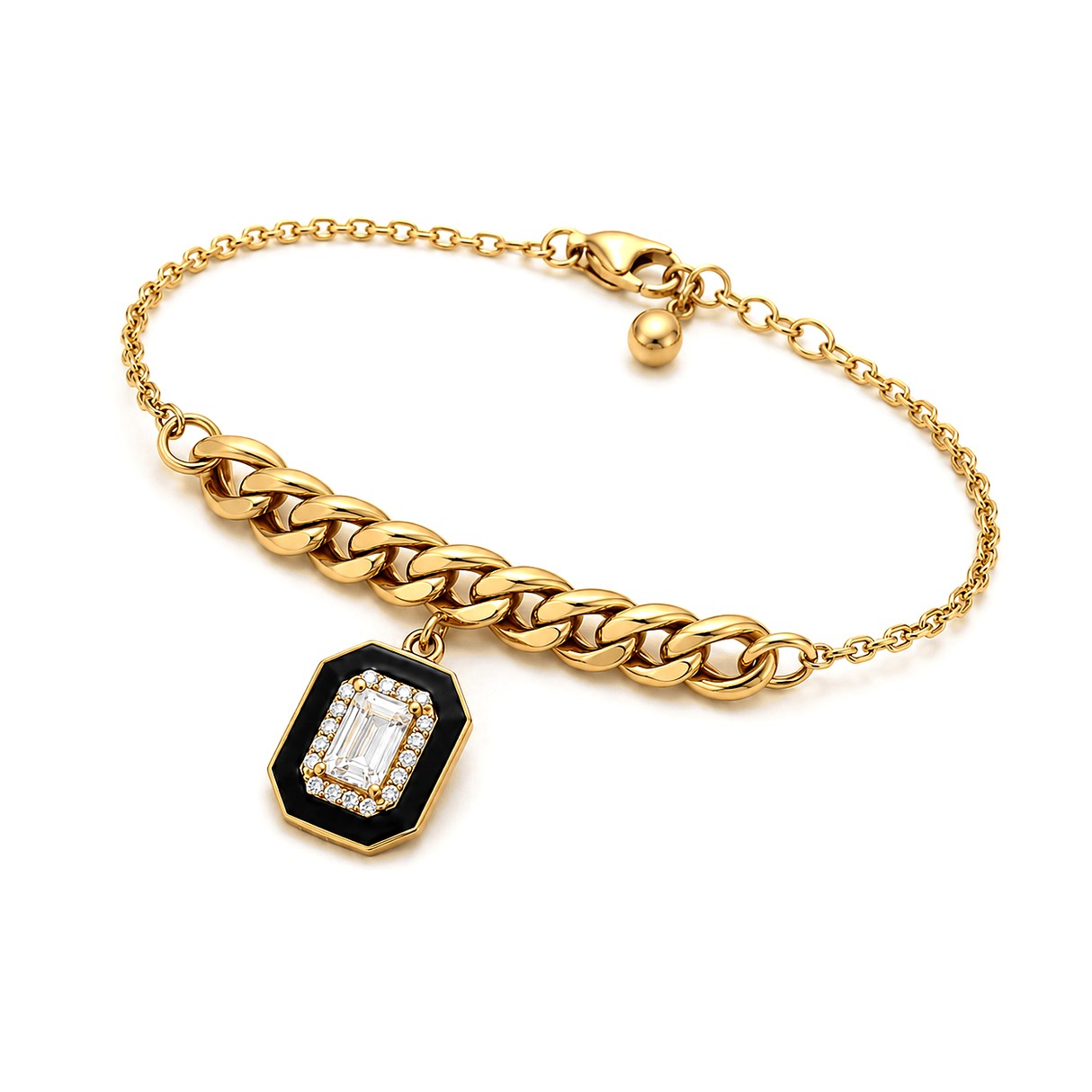18K Chain Bracelet with Geometric Sparkling Stones Design