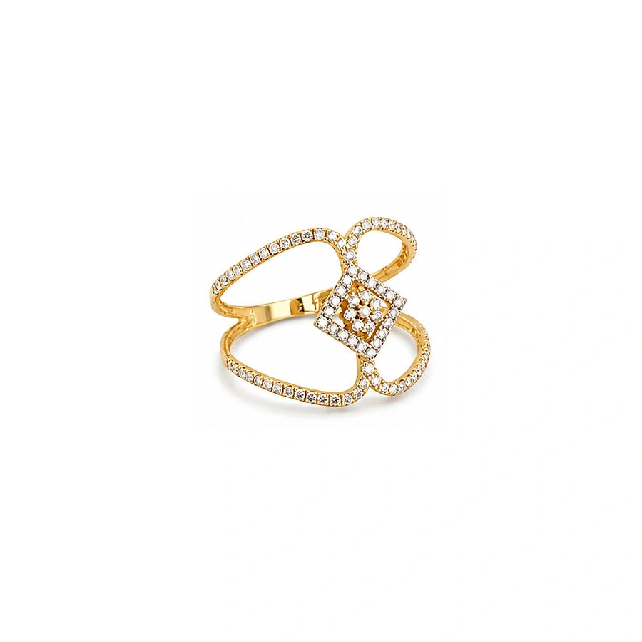 18K Gold Ring with Paved Sparkling Stones Design