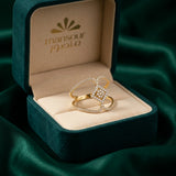 18K Gold Ring with Paved Sparkling Stones Design