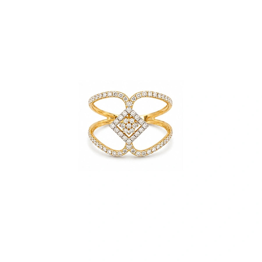 18K Gold Ring with Paved Sparkling Stones Design