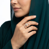 18K Gold Ring with Unique Design and Sparkling Stones