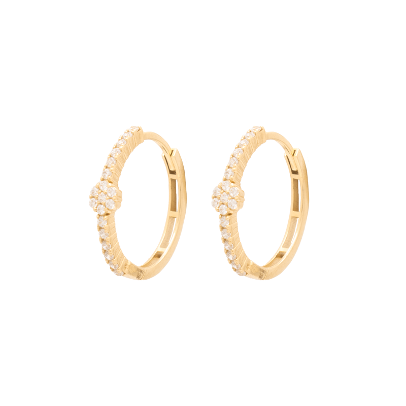 18K Gold Earrings with Rose Shaped Stone