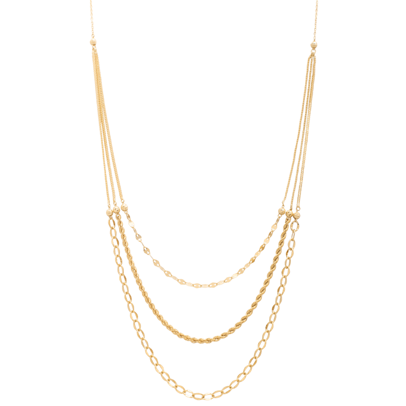 18K Gold Necklace with Three Delicate Layers Design