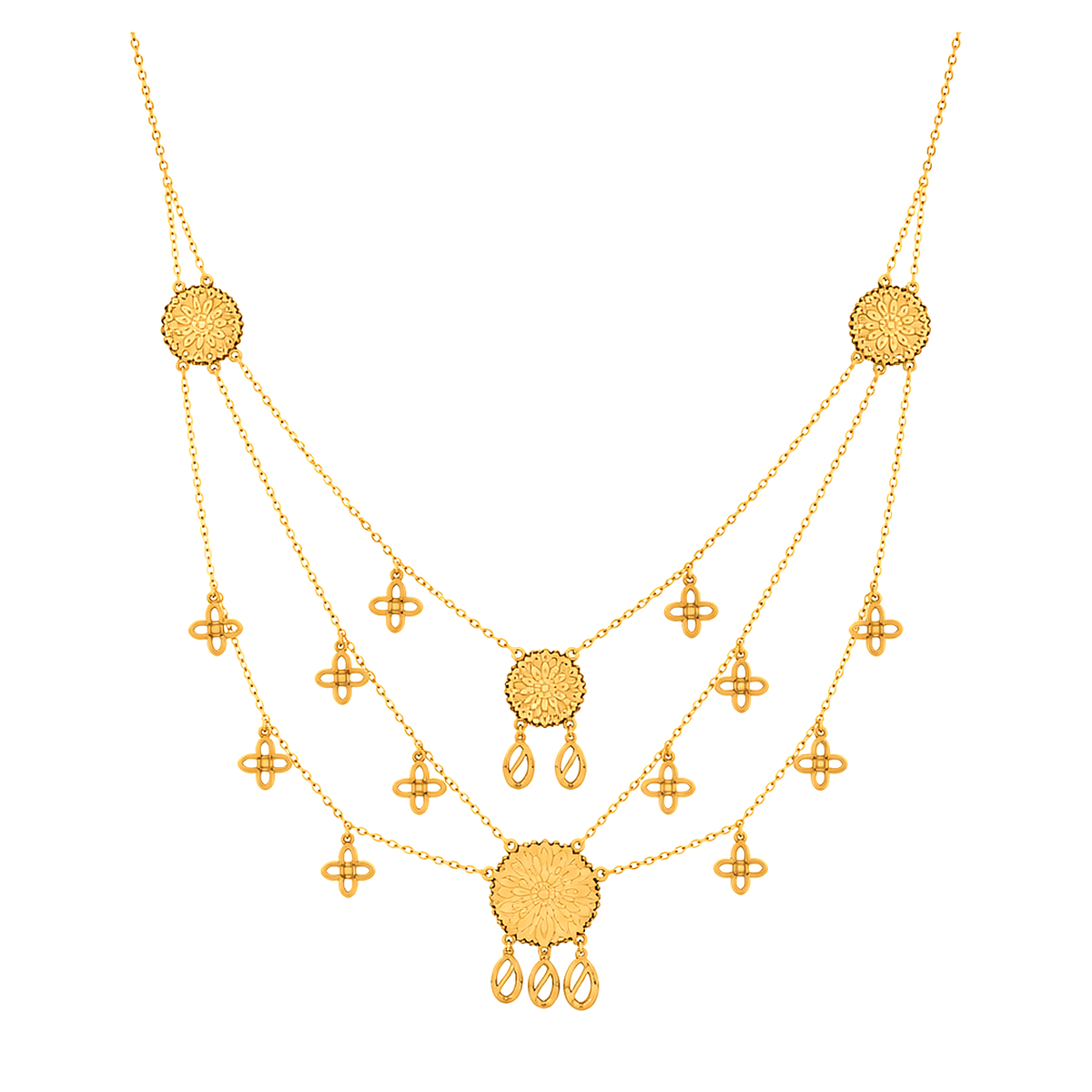 18K Gold Necklace with Interwoven Chains Design