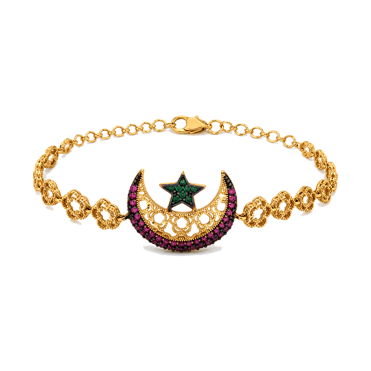21K Chain Bracelet with Crescent Star Design