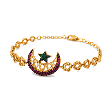 21K Chain Bracelet with Crescent Star Design