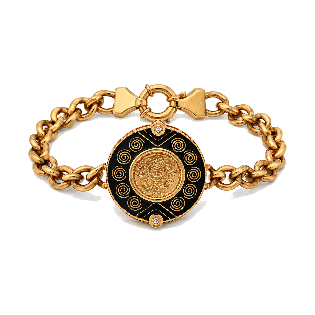 21K Chain Bracelet with Elegant Ornate Design In Black