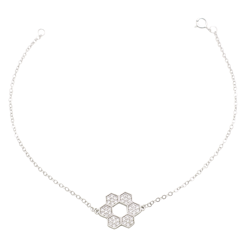 18K Chain Bracelet with Paved Hexagonal Flower Design
