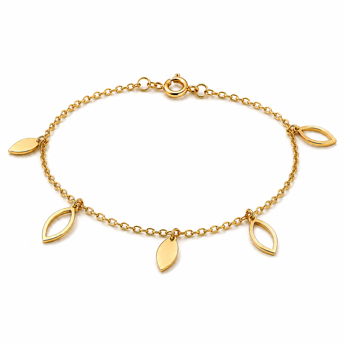 18K Gold Chain Bracelet Delicate Leaf Design