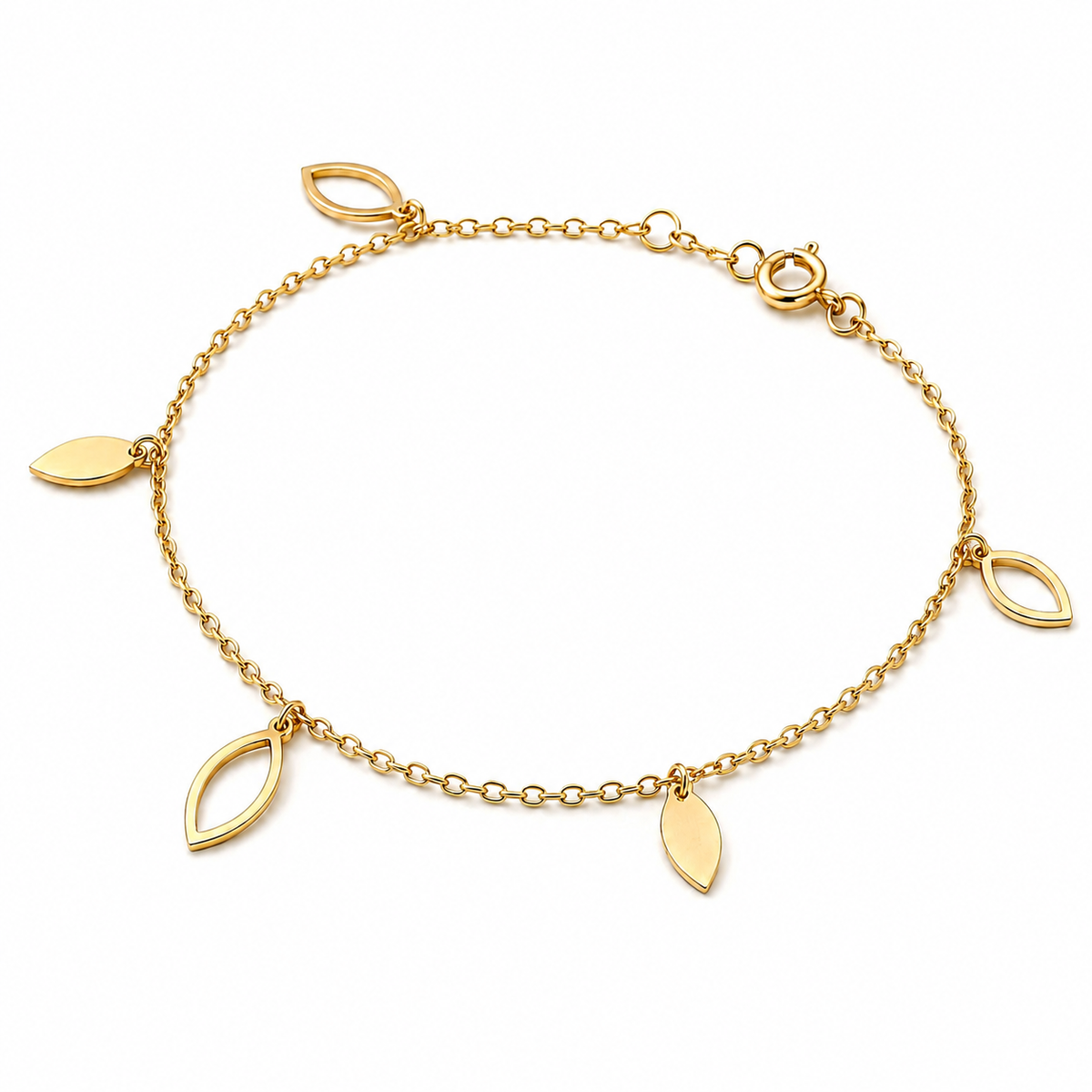 18K Gold Chain Bracelet Delicate Leaf Design