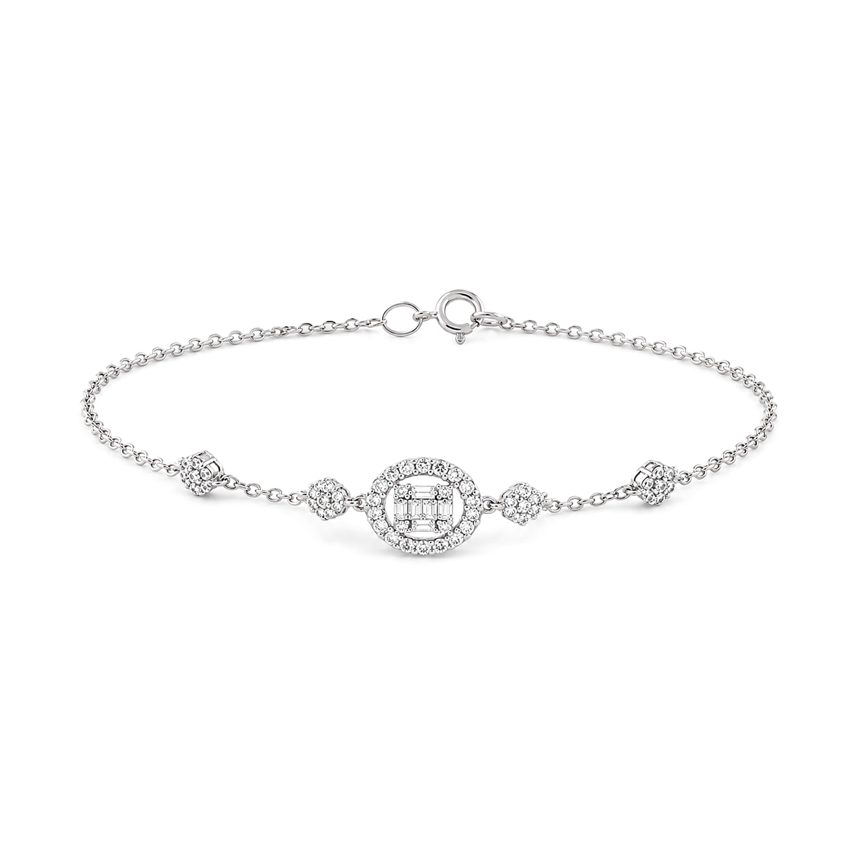 18K White Gold Chain Bracelet Embellished Circles Design