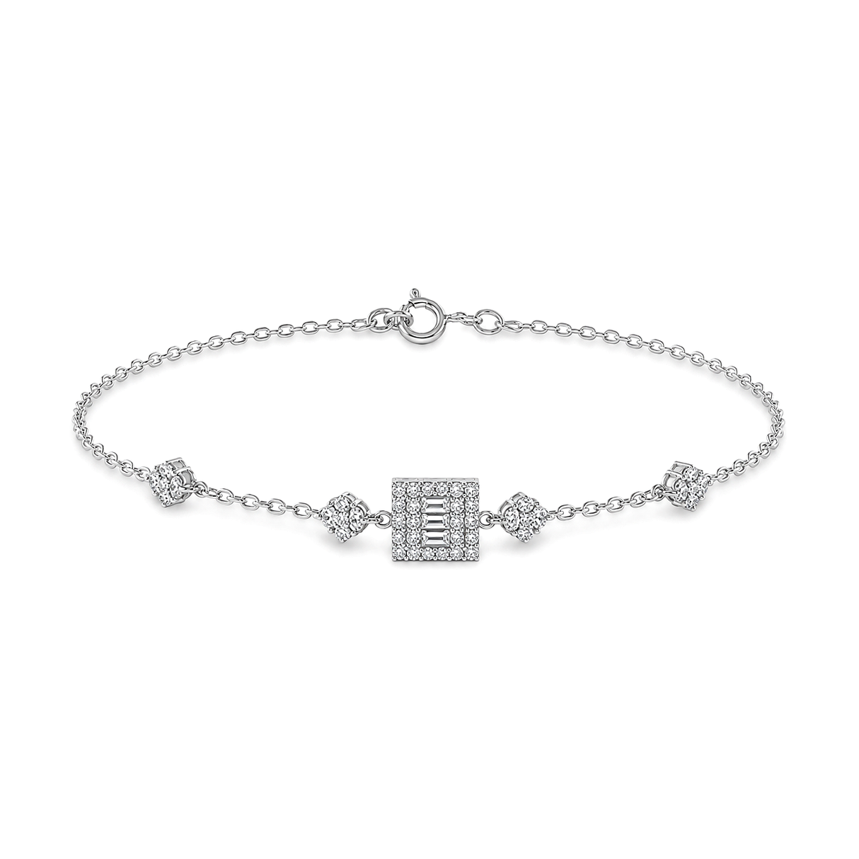 18K White Gold Chain Bracelet Embellished Square Design