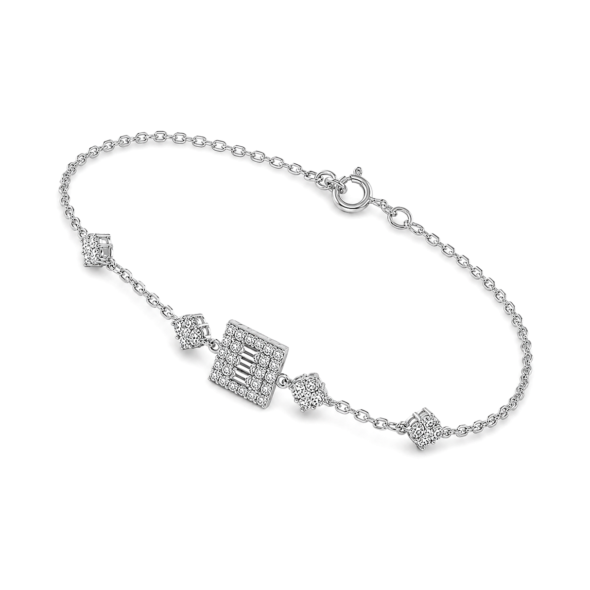 18K White Gold Chain Bracelet Embellished Square Design