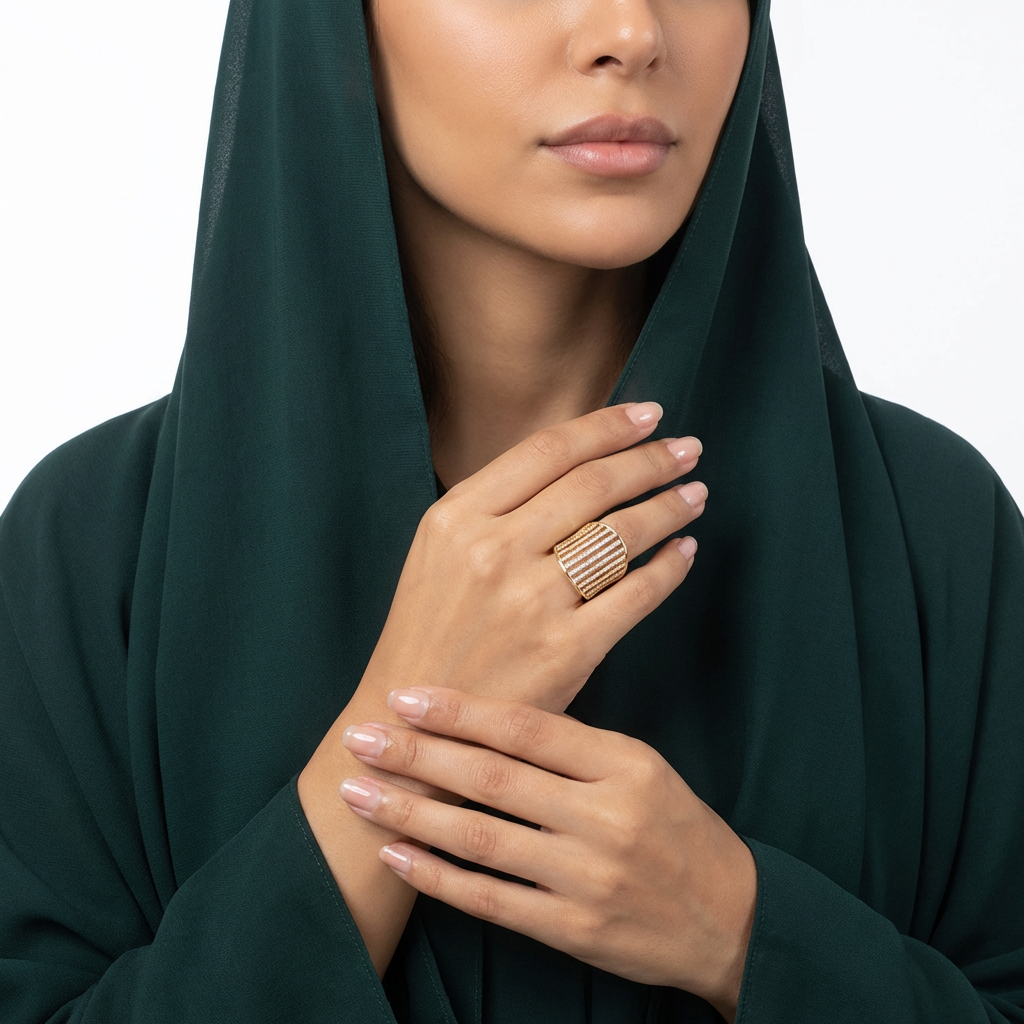 خاتم ذهب عيار 18 بفصوص لامعة بأشكال مستقيمة