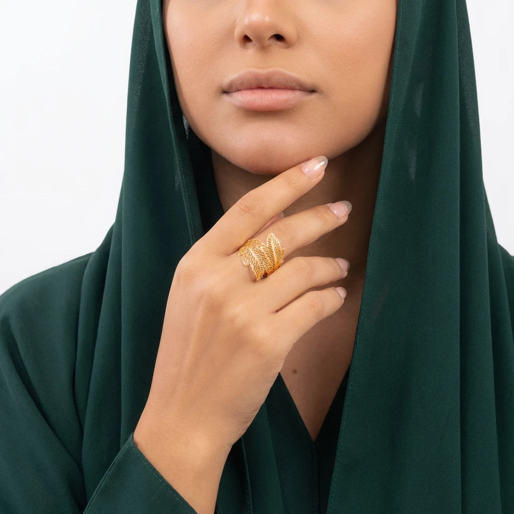 خاتم ذهب عيار 21 بتصميم ورق شجر