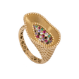 18K Gold Ring with Oval Design and Colorful Stones