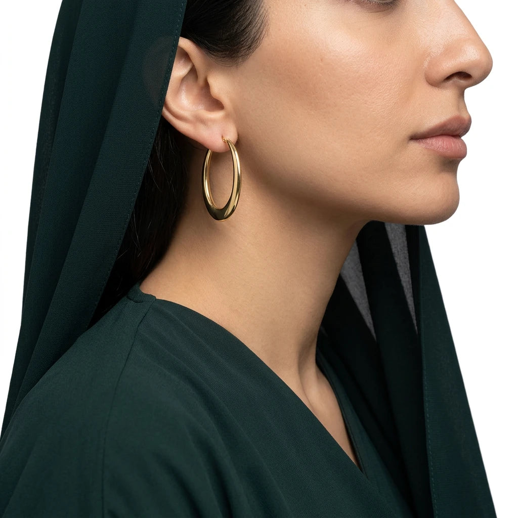 18K Gold Earrings with Large Circular Design