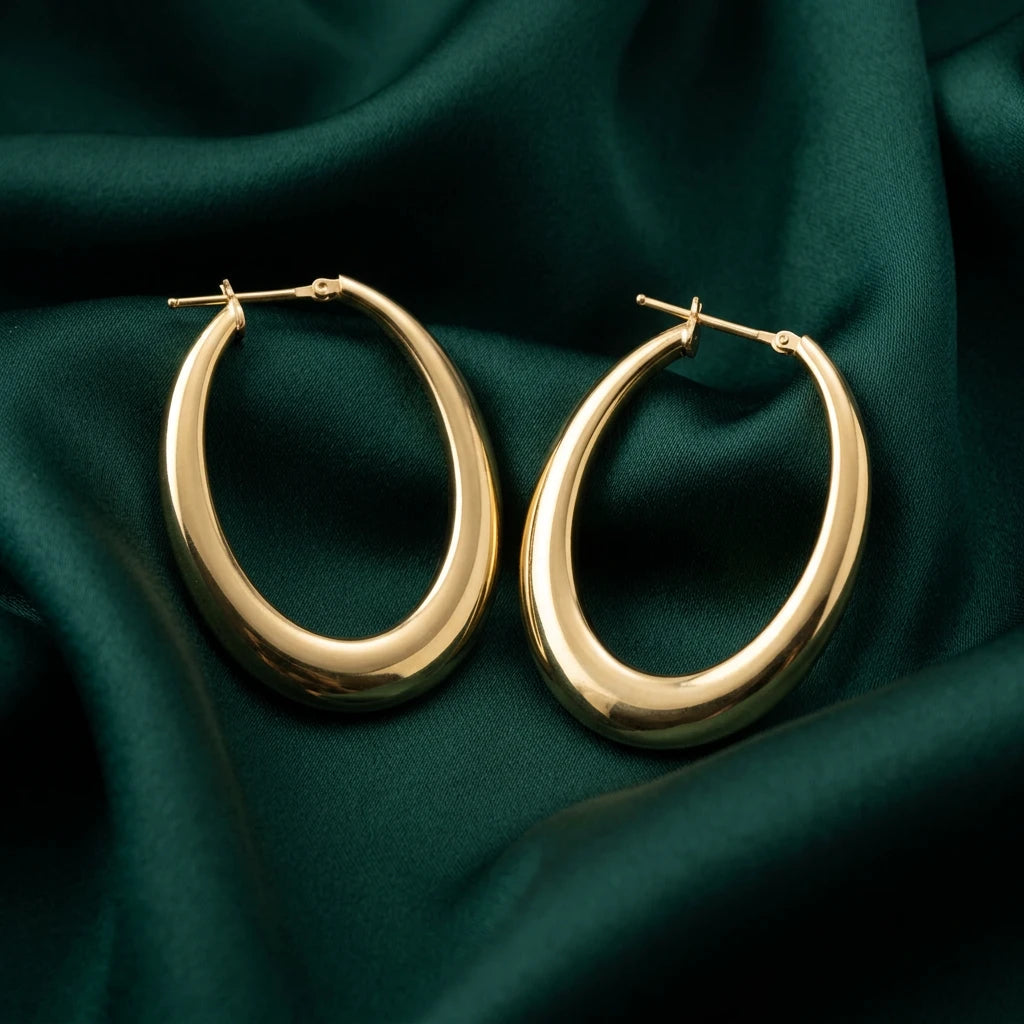 18K Gold Earrings with Large Circular Design