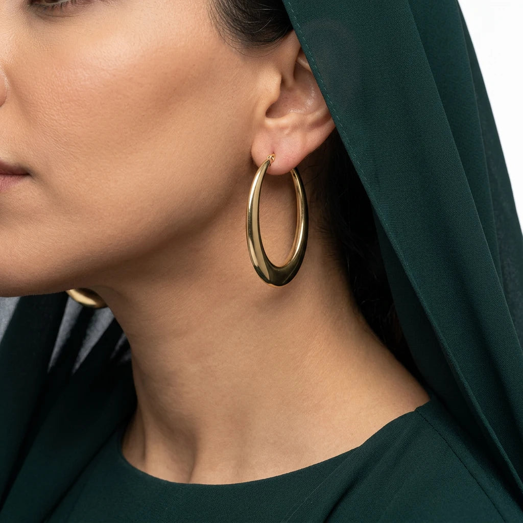 18K Gold Earrings with Large Circular Design