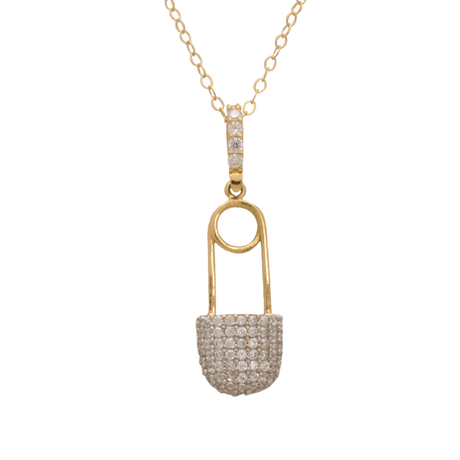 18K Gold Pendant with Lock Design Paved with Zircon