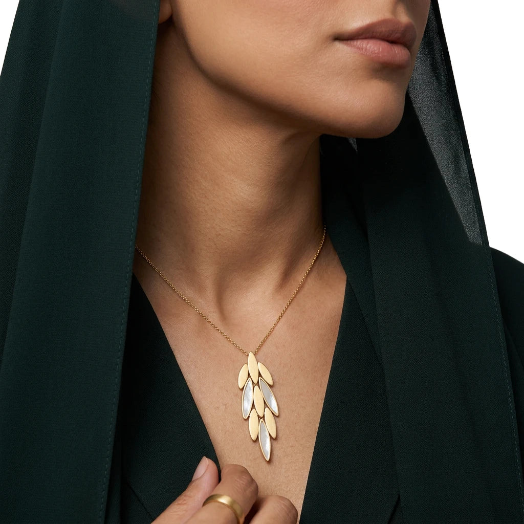 18K Gold Pendant with Cascading Leaves