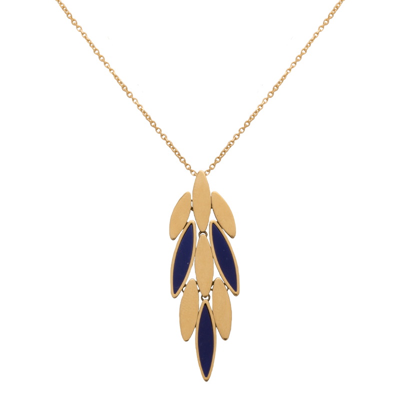 18K Gold Necklace with Turquoise Dangling Leaves Pendant