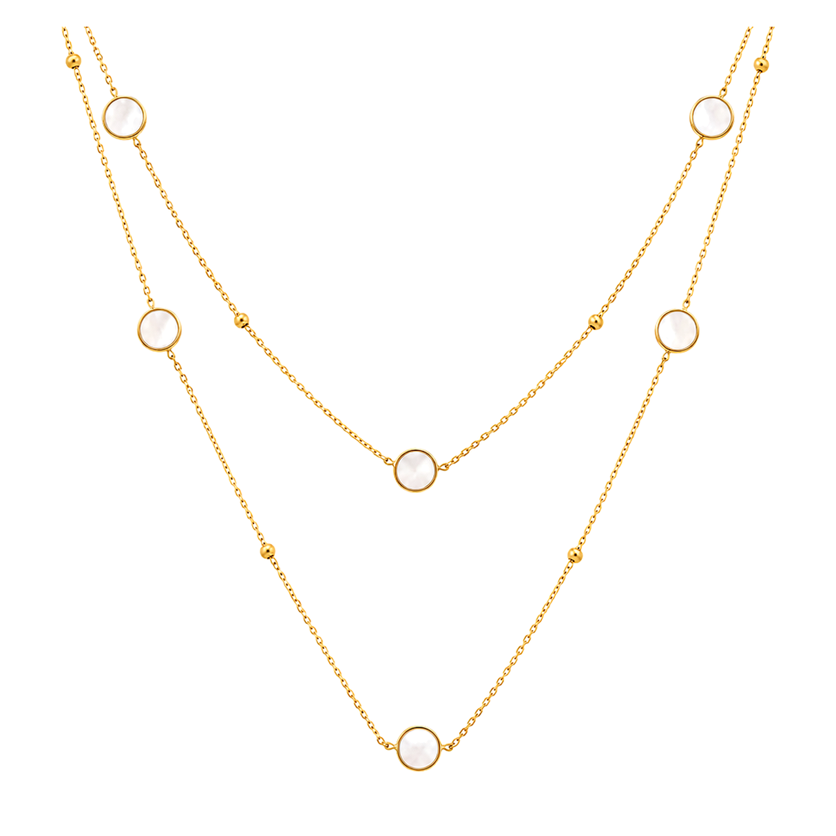 18K Gold Necklace with Colorful Double Layer