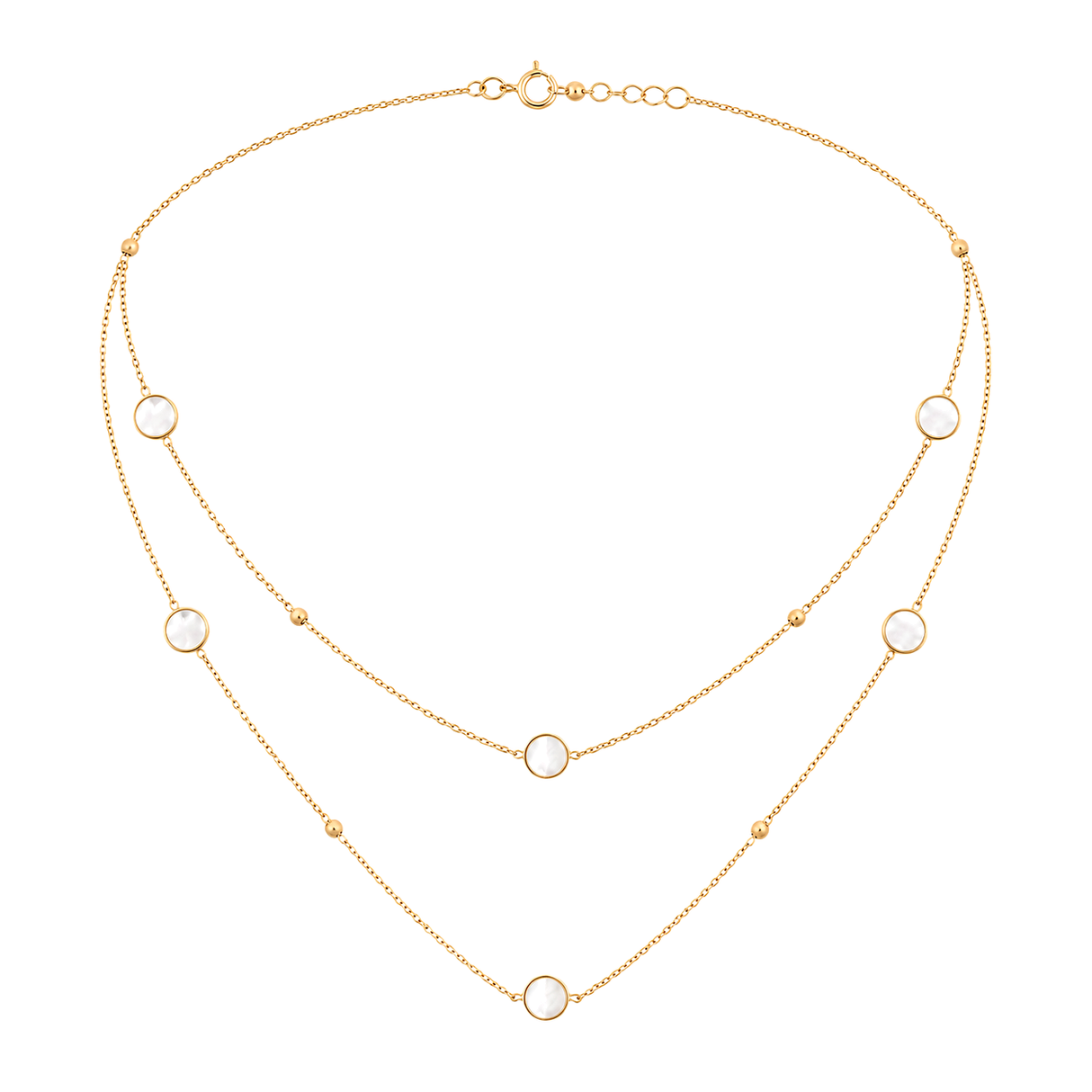 18K Gold Necklace with Colorful Double Layer