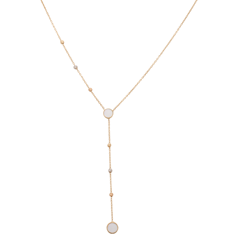 18K Gold Necklace with White Shell and Golden Beads