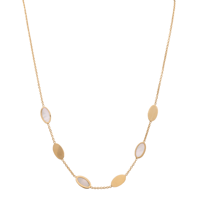 18K Gold Necklace with Oval Pieces and White Shell