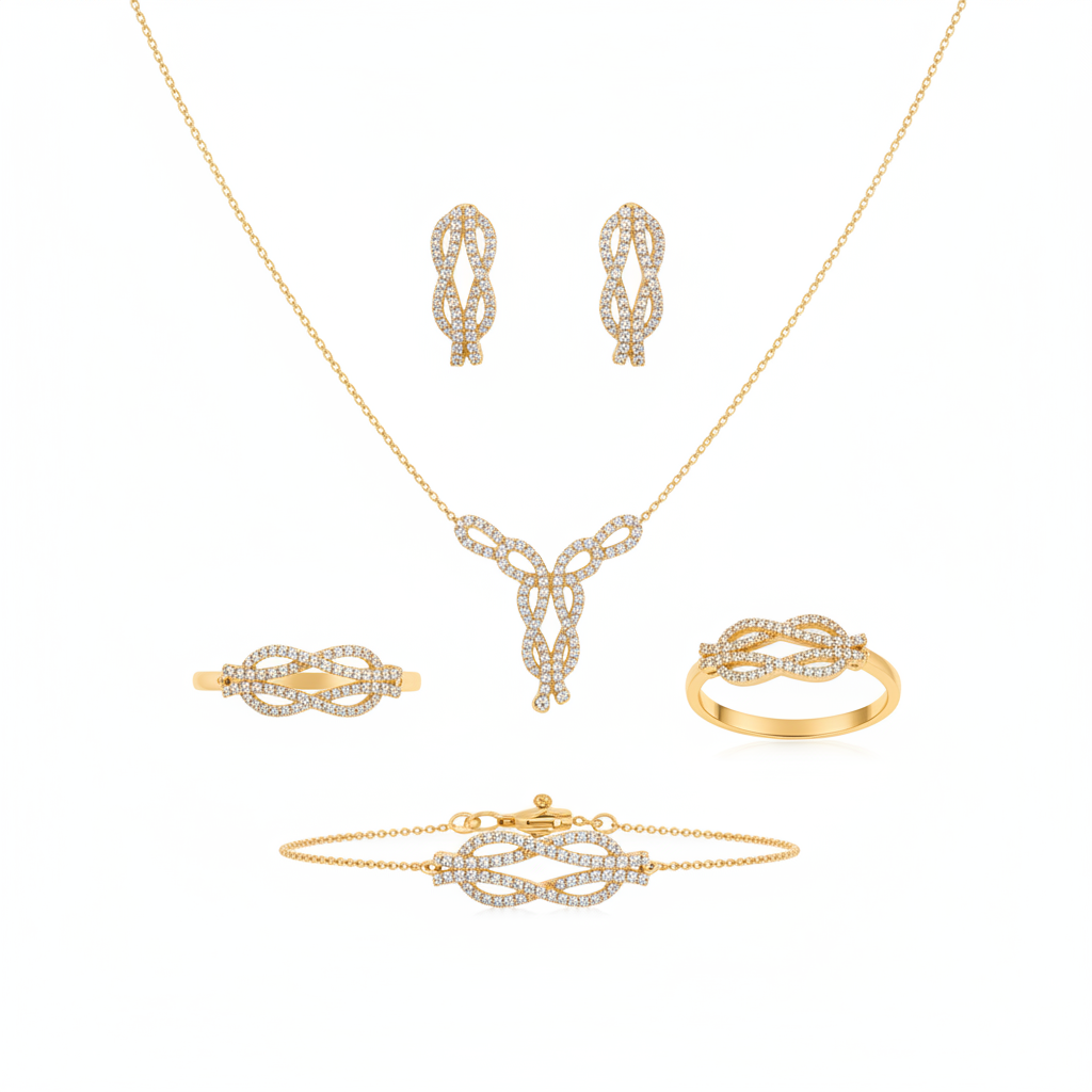 طقم ذهب عيار 18 بتصميم متداخل