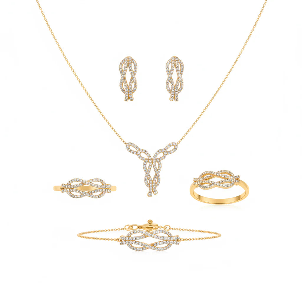 18K Gold Set with Interlocking Design