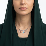 18K Gold Necklace with Colorful Dangling Pendants