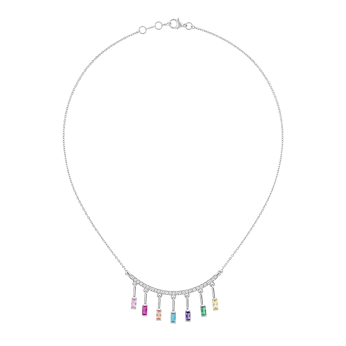 18K Gold Necklace with Colorful Dangling Pendants
