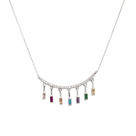 18K Gold Necklace with Colorful Dangling Pendants
