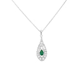 18K White Gold Pendant with Stone Design In Green