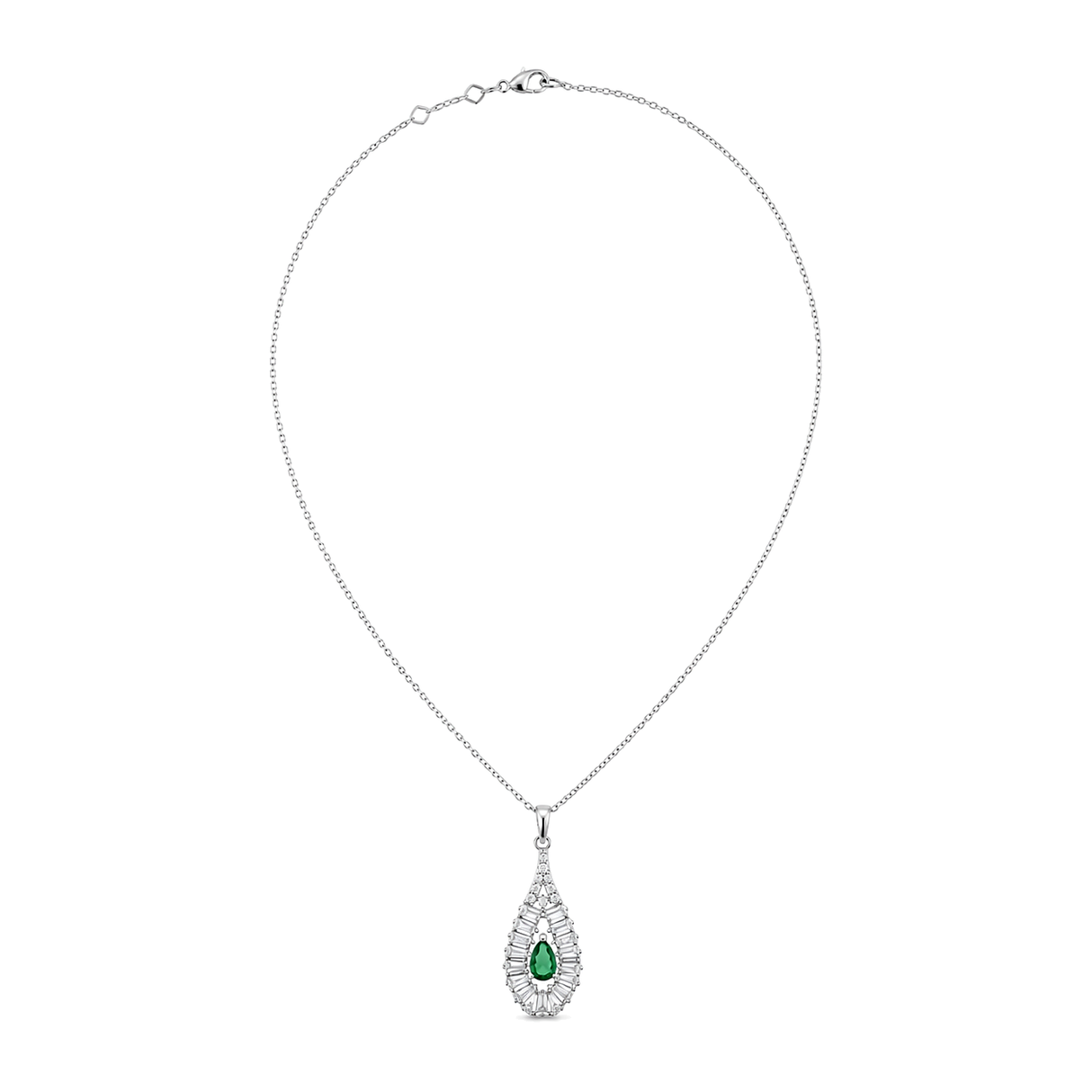 18K White Gold Necklace with Green Stone