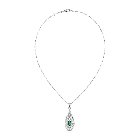 18K White Gold Necklace with Green Stone