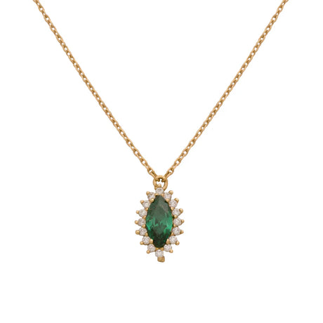 18K Gold Necklace with Green Stone Embellished Pendant
