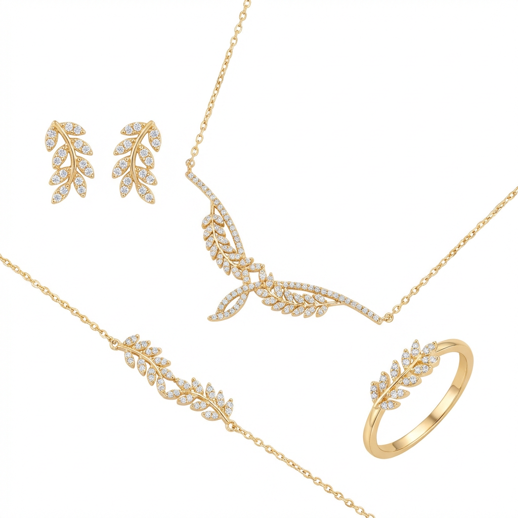 طقم عيار 18 بتصميم بفصوص لامعة