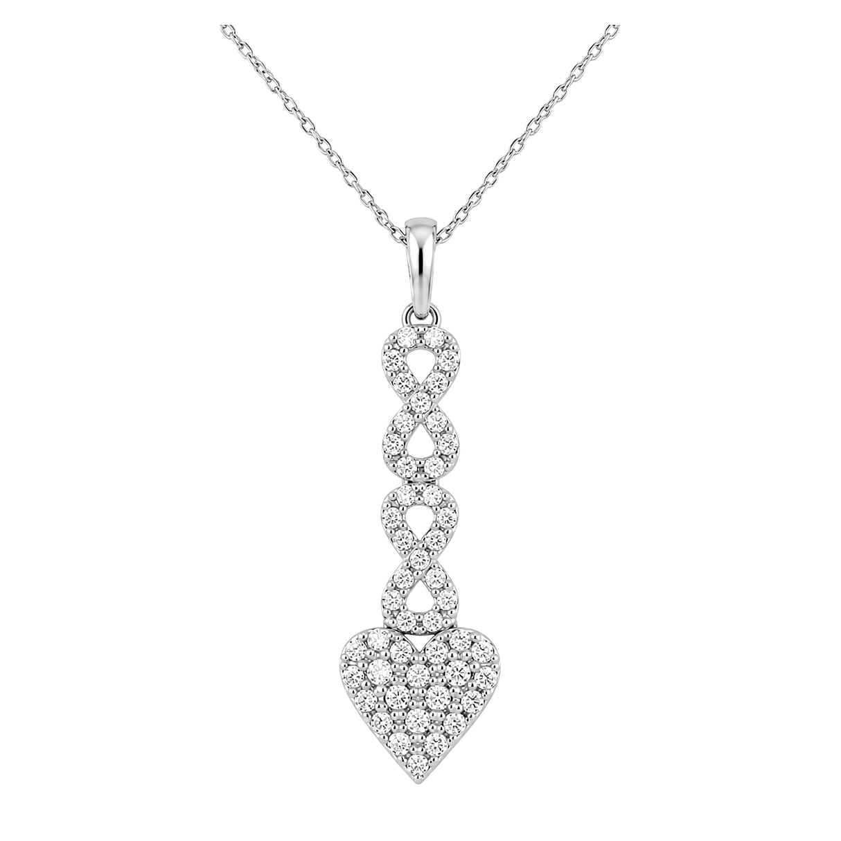 18K White Gold Necklace with Shining Heart-Shaped Gemstones Design