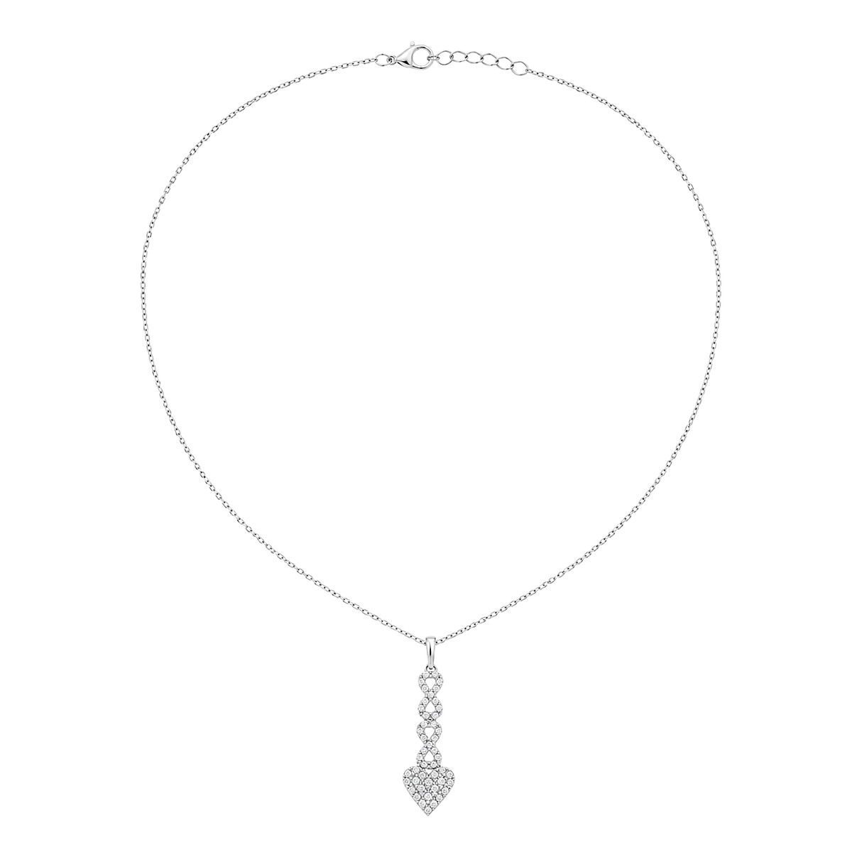 18K White Gold Necklace with Shining Heart-Shaped Gemstones Design