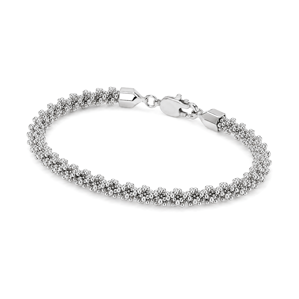 18K White Chain Bracelet with Bead Design