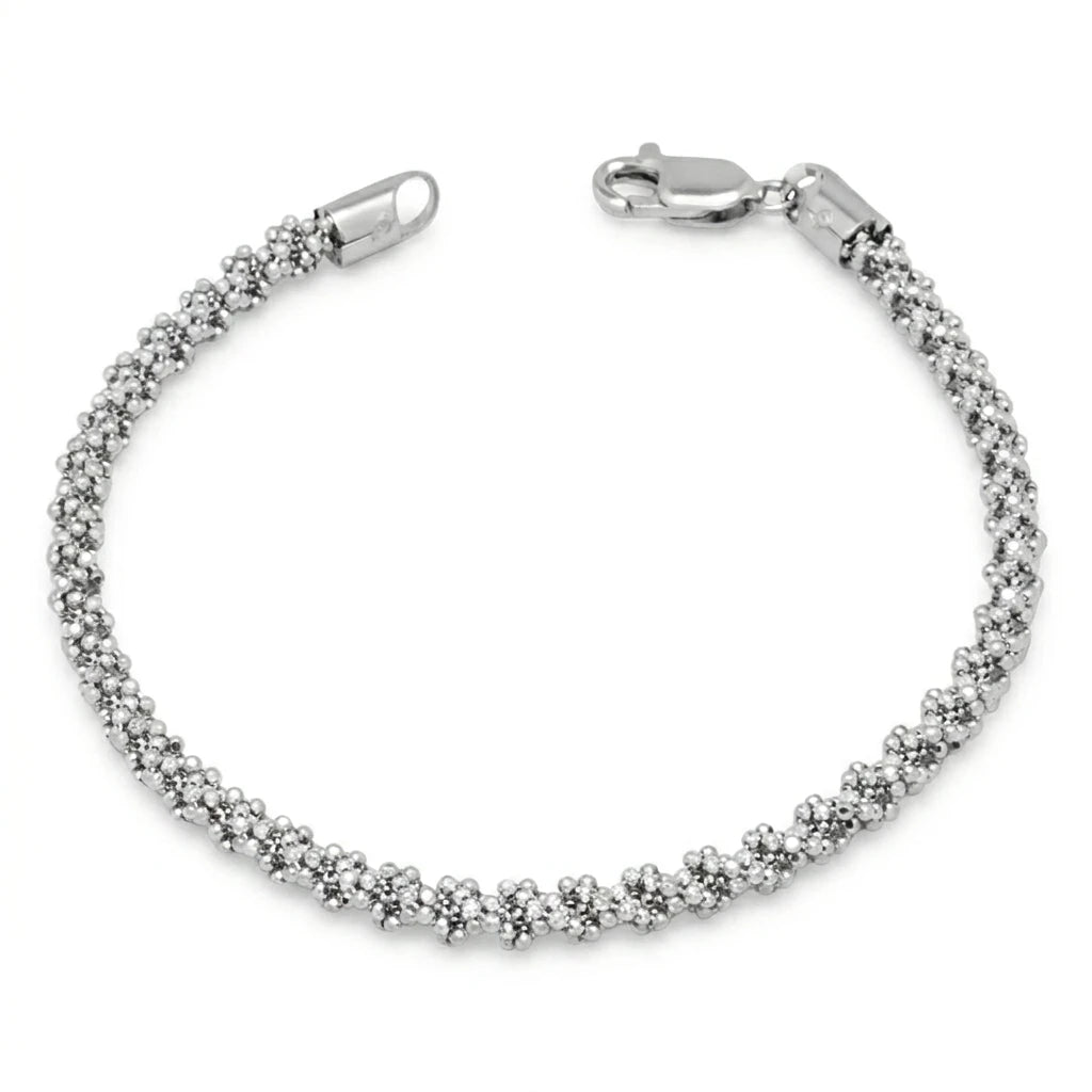 18K White Chain Bracelet    with Bead Design